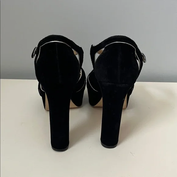 Michael Kors black velvet open toe platform high Heels 7M silver buckle accent - Picture 6 of 13